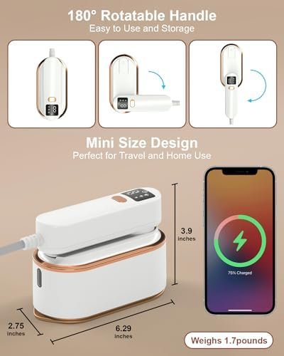 Travel Steamer Iron for Clothes - 1200W Handheld Size Portable Travel Steamer, 3 Steam Levels Clothes Steamer with LCD Screen, 10S Fast Heat-up Steamer for Dress Shirt Home Travel (White) - Image 5