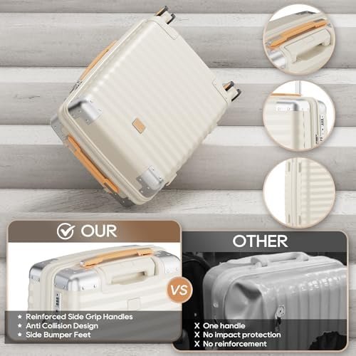 Joyway Carry On Luggage, 20 IN Suitcase Hardside Checked with TSA Lock, Spinner Double Wheels for Men and Women with Bag 3PCS, Cream Color - Image 3