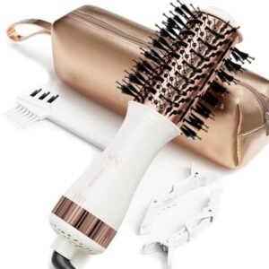 Travel Blow Dryer Brush in one, Dual Voltage Mini Hot Air Brush, Hair Trends Nano Titanium 2 Inch One Step Hair Dryer and Styler Volumizer Oval Shape