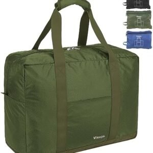 Foldable Travel Duffle Bag with Trolley Sleeve 40L - 18x14x8 inches Airline Underseat Lightweight Travel Bag - Packable Ripstop Nylon Carry on Bag (Army Green)