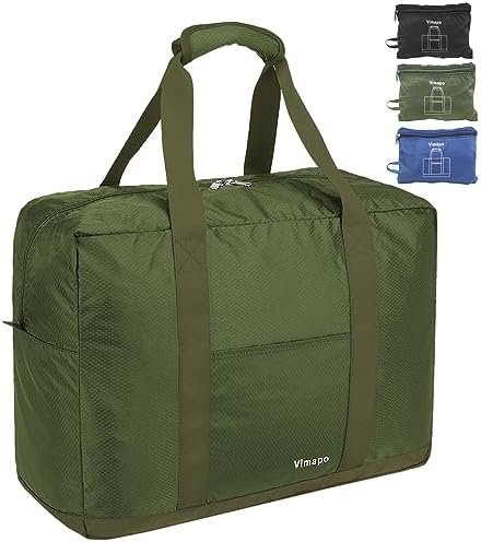 Foldable Travel Duffle Bag with Trolley Sleeve 40L - 18x14x8 inches Airline Underseat Lightweight Travel Bag - Packable Ripstop Nylon Carry on Bag (Army Green)