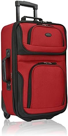 U.S. Traveler Lightweight Rolling 20" Carry On Luggage Softside Suitcase, Red, 2 Wheel-1 Piece
