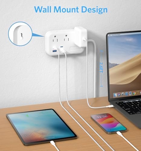 BESTEK European Travel Plug Adapter: UK Travel Plug Adapter- US to UK Europe Travel Power Strip with 20W USB C Charger - 3 AC Outlets, 4 USB Ports (White) - Image 7