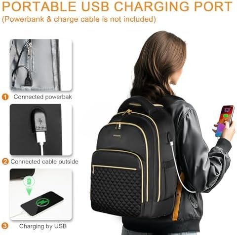 Rolling Backpack Carry On Luggage For Adults With Wheels, 40L Wheeled Backpack For Women, Travel Roller Bag, Black Gold - Image 4