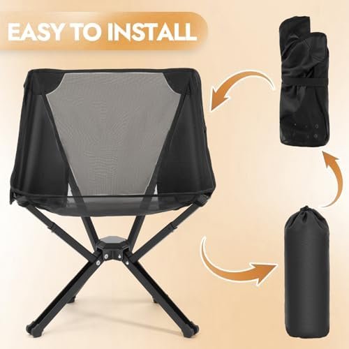 2 Pack Portable Chairs, Camping Chairs Supports 350 LBS ，Lightweight Folding Chair - Backpacking Chair for Outdoor Camping, Beach, Fishing, Picnic, Lawn, Concert, Hiking, Black - Image 5
