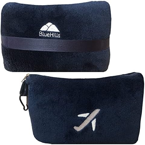 BlueHills Travel Blanket Pillow in Mini Soft Case Premium Plush Airplane Blanket in Soft Bag Compact Pack with Luggage Belt and Backpack Clip Long Flights Essentials Traveling Plane - Navy Blue M04 - Image 9