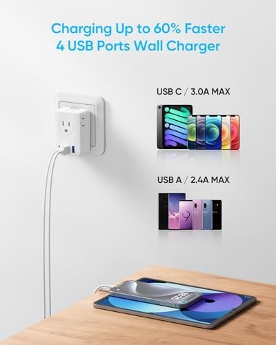 European Travel Plug Adapter, 5ft Detachable Extension Cord with Type C/G/E/F Plug Kit, 4 AC Outlets, 4 USB Ports (2 USB C), UK Germay France Greece Travel Plug Adapter - Image 6