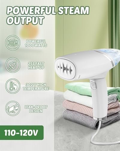 Portable Steamer for Clothes, Travel Garment Steamer Handheld, Fast Heating Clothing Wrinkle Remover Steam Iron, Ideal for Cotton Flax Silk Chiffon Lace Blending Shirt Dress Suit, White - Image 3