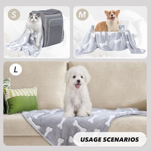 1 Pack 3 Puppy Blankets Super Soft Warm Sleep Mat Grey Cute Print Fluffy Fleece Pet Flannel Throw Dog Blankets for Small Dogs Cats,Star&Bone&Love- Small (23"x15") - Image 5