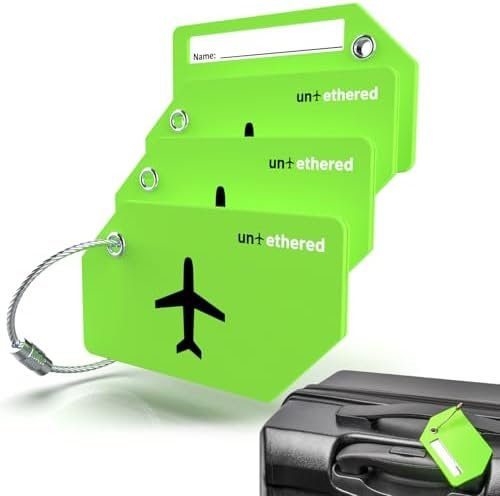 Untethered 4-Pack Luggage Tag Set | Durable ID Tags for Suitcases & Travel Bags | Name Identifiers for Easy Bag Recognition