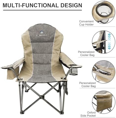 Folding Camping Chair:Oversized Portable Lawn Chairs for Adults,Outdoor Heavy Duty Padded Seats,Support 350 LBS,for Camp,Travel & Picnic - Image 4