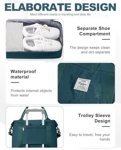 Spirit Travel Duffel Bag - 18x14x8 Inches Weekender Overnight Bag with Shoes Compartment, Trolley Sleeve, Carry On for Airplanes, Gym Tote - Dark Blue - Image 5