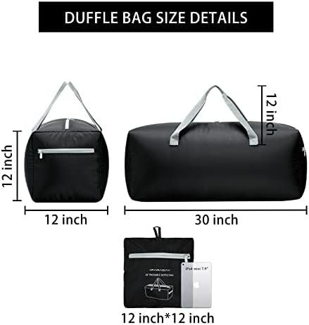 Foldable Duffel Bag 30" / 75L Lightweight with Water Rresistant for Travel-Black - Image 3