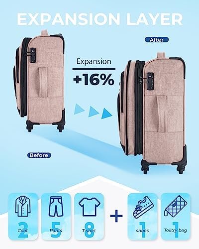 BAGSMART Expandable Carry on Luggage Airline Approved, Lightweight Carry on Suitcase with Spinner Wheels, Family Travel Suitcase with Duffle Bag - Pink - Image 4