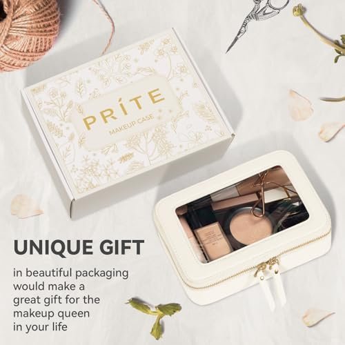 Prite Clear Makeup Bag Cosmetic Organizer Case Waterproof Travel Toiletry Bag Skincare Pouch with Golden Zipper(Beige) - Image 6