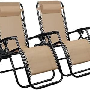 Homall Zero Gravity Chair Adjustable Folding Lawn Lounge Chairs Outdoor Lounge Gravity Chair Camp Reclining Lounge Chair with Pillows for Poolside Backyard and Beach Set of 2 (Cream-Coloured)