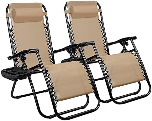 Homall Zero Gravity Chair Adjustable Folding Lawn Lounge Chairs Outdoor Lounge Gravity Chair Camp Reclining Lounge Chair with Pillows for Poolside Backyard and Beach Set of 2 (Cream-Coloured)