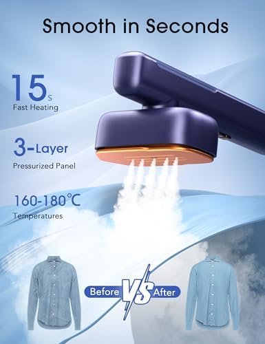 Travel Steamer for Clothes, Portable Mini Clothes irons, 120-240V Adaptive Voltage Clothes Steamer Handheld, Garment Steamer, 15s Heat Up, Adjustable Steam/Temperature - Image 4