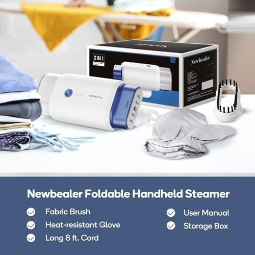 Newbealer Steamer for Clothes, 1200W Travel Steamer with Horizontal & Vertical Steaming, 2 Steam Levels, Dry Ironing, Foldable, 1.5lbs Lightly, 180ml Handheld Fabric Wrinkle Remover (120V Only) - Image 9