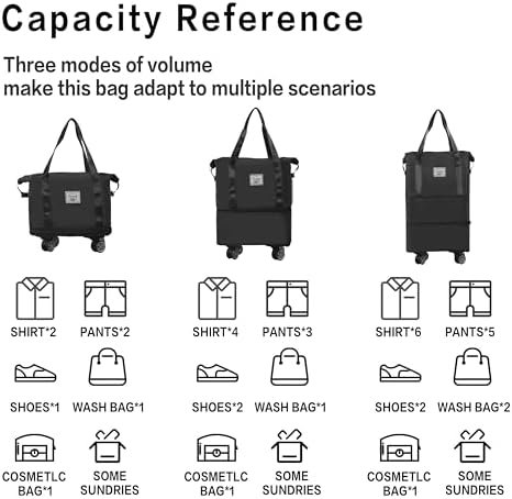 Finnhomy 50L Expandable Rolling Duffel Bag with Wheels Foldable Duffel Bag for Travel Carry on Bag with Wheels Luggage Travel bag Detachable Wheel Duffel Bag for Shopping Travel Outdoor, Black - Image 4