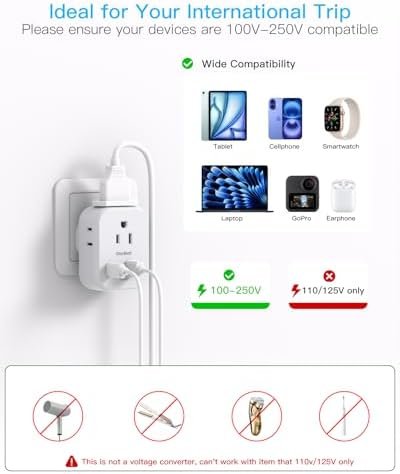 2 Pack PD 20W US to UK Ireland Travel Plug Adapter, Type G Power Adapter with 4 AC Outlets and 4 USB Ports (2 USB C), Travel Essentials for USA to Dubai Scotland British London England Hong Kong Irish - Image 6