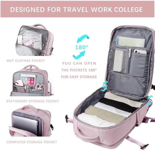 SHRRADOO Travel Laptops Backpack for Women Men, Casual Work Bag 17inch Backpack Airline Approved Backpack for Hiking Business (Pink khaki) - Image 5