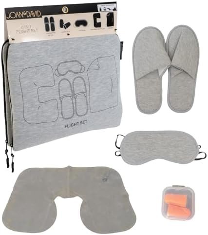 Joan & David 5 Piece Travel Kit Pouch With Blanket, Neck Pillow, Slippers, Eye Mask, Ear Plugs SIZE: SMALL/MEDIUM SLIPPERS (FITS MOST MEN/WOMENS SIZE 5-9 COLOR: GREY (JDP2442-024-GRY) - Image 3