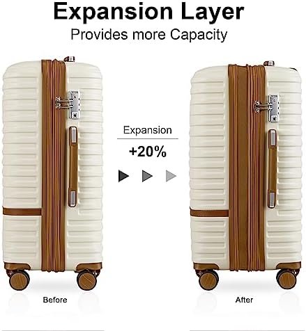 Joyway Luggage Set 3 Piece Suitcase Sets with Spinner Wheel,Hardside Expandable Travel Laggage with TSA Lock (13/20/24/28 White brown - Image 3
