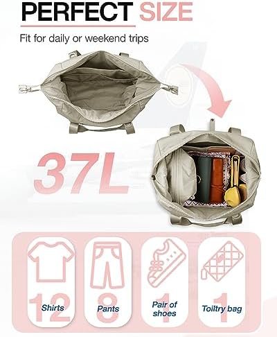 Weekender Bags for Women, BAGSMART Travel Duffel Bags with Shoe Compartment,Personal Item Travel Bag for Airlines, Carry on Overnight Tote Bag with Toiletry Bag(Beige,2pcs) - Image 4
