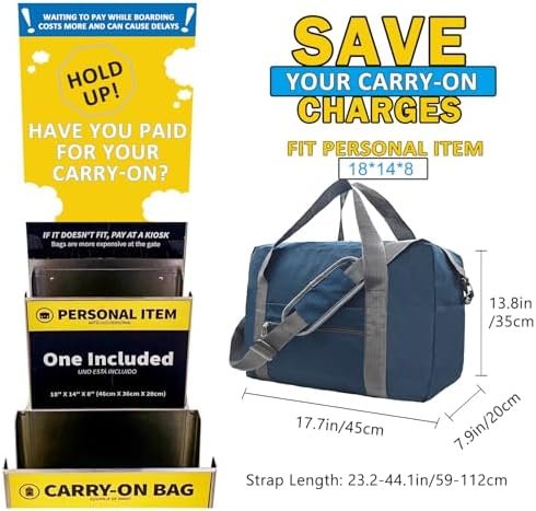 For Spirit Airlines Personal Item Bag 18x14x8 in Underseat Carry-on Luggage foldable Travel Duffle Bag for Airplanes(30L, Navy) - Image 3