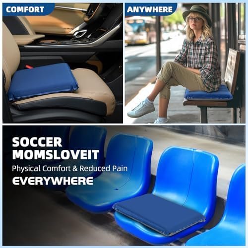 Inflatable Seat Cushion, Lightweight Self-Inflating Memory Foam Seat Cushion for Stadium Camping, Airplane Travel, Bleachers, Waterproof Portable Cushion Chair Pad with Carry Bag (Blue) - Image 4
