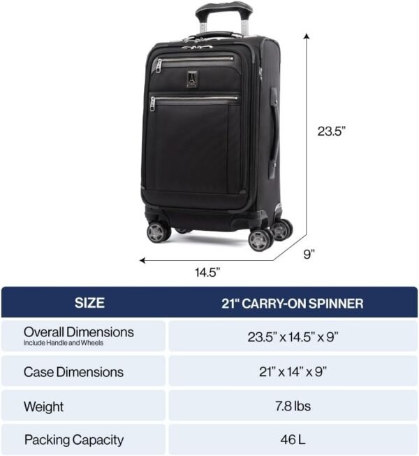 Travelpro Platinum Elite Softside Expandable Carry on Luggage, 8 Wheel Spinner Suitcase, USB Port, Suiter, Men and Women, True Navy Blue, Carry On 21-Inch - Image 6