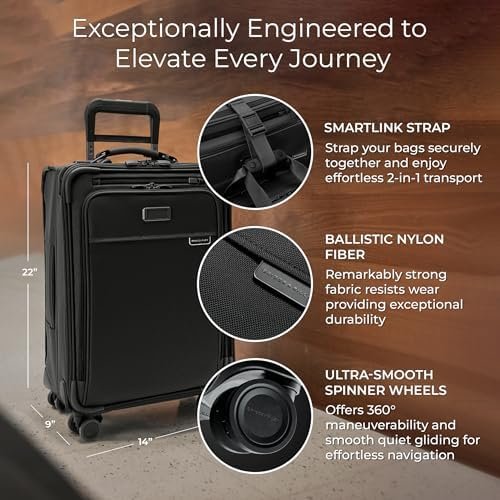 Briggs & Riley Essential 22" Carry On Expandable Spinner - Luggage for Travel, Suitcases with Wheels, Softside Rolling Bag for Men & Women, Self-Repairing Zipper - Baseline Collection, Black - Image 2