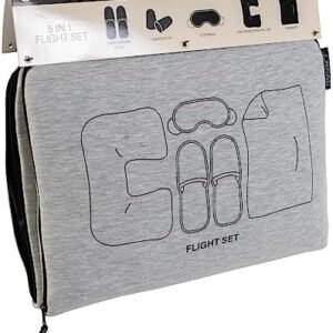 Joan & David 5 Piece Travel Kit Pouch With Blanket, Neck Pillow, Slippers, Eye Mask, Ear Plugs SIZE: SMALL/MEDIUM SLIPPERS (FITS MOST MEN/WOMENS SIZE 5-9 COLOR: GREY (JDP2442-024-GRY)