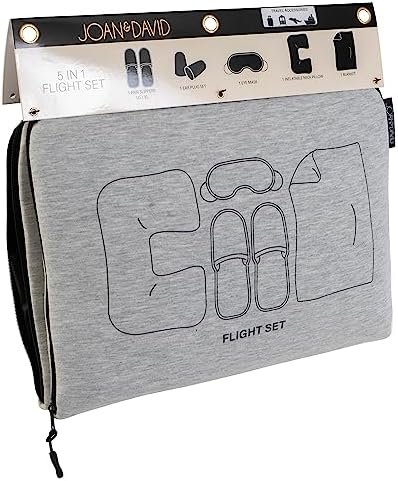 Joan & David 5 Piece Travel Kit Pouch With Blanket, Neck Pillow, Slippers, Eye Mask, Ear Plugs SIZE: SMALL/MEDIUM SLIPPERS (FITS MOST MEN/WOMENS SIZE 5-9 COLOR: GREY (JDP2442-024-GRY)