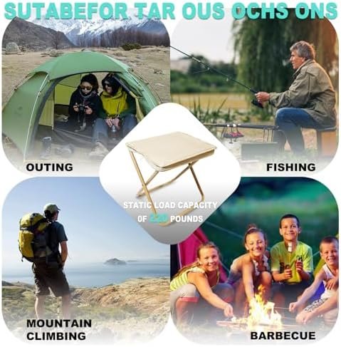 Camping Stool, Portable Folding Stool with Carry Bag, 12in Portable Folding Chair Collapsible Camp Stool Outdoor Footstool for Travel Walking Hiking Fishing Picnic Barbecue (Khaki) - Image 6