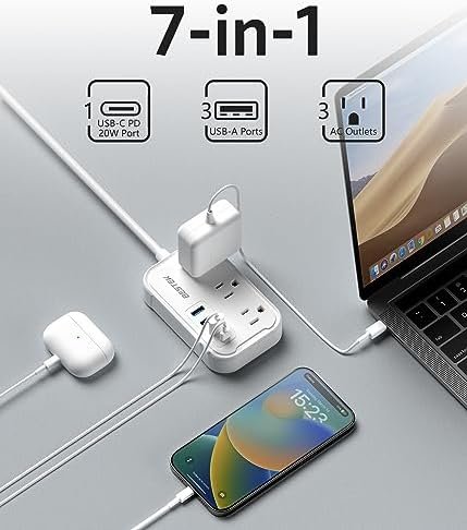 European Travel Plug Adapter - US to Europe Plug Adapter with 3 AC Outlets and 4 USB(1 PD20W) Type E/F - International Travel Adapter for USA to Germany France Iceland Spain, 2.6ft - Image 3