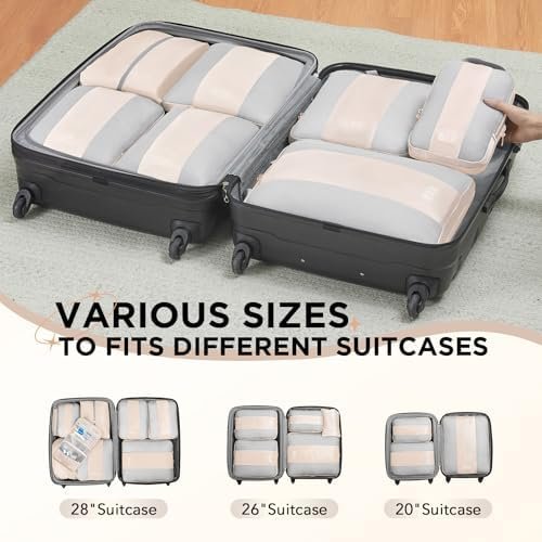 OlarHike 10 Set Compression Packing Cubes for Travel Women Mom,Luggage Clothes Storage Gifts for Travelers,Airplane/Cruise/Car/Train Travel Essentials,Compressible Expandable Saver Space Bags(Beige) - Image 8