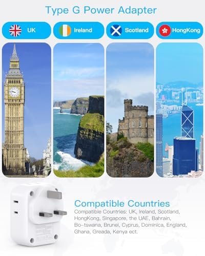 2 Pack PD 20W US to UK Ireland Travel Plug Adapter, Type G Power Adapter with 4 AC Outlets and 4 USB Ports (2 USB C), Travel Essentials for USA to Dubai Scotland British London England Hong Kong Irish - Image 4