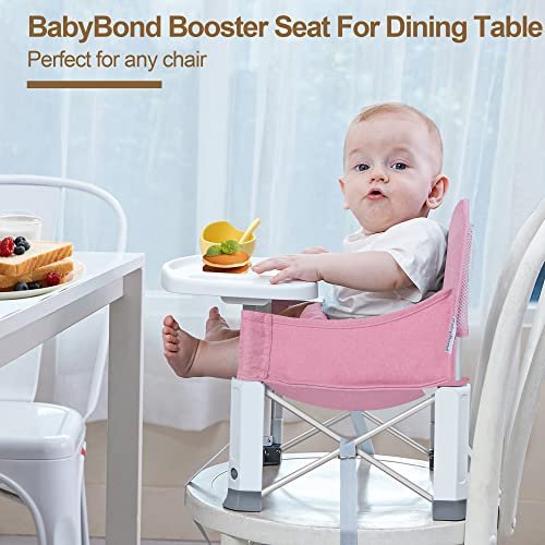 Baby Travel Booster Seat with Double Tray, BabyBond Upgraded Toddler Portable Baby Chair, Booster Seat for Dining Table, Stable and Foldable Booster Baby Chair for Indoor/Outdoor (Pink) - Image 3