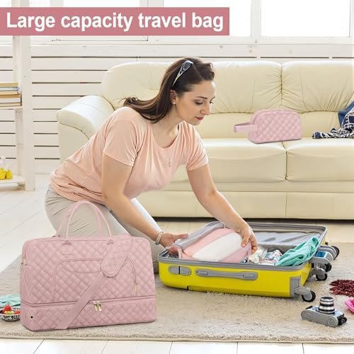 3 Pack Pink Travel Duffle Bag, Weekend Bags for Women with Shoe Compartment, Large Toiletry Personal Item Travel Carry on Bags with Wet Pocket, Gym Overnight Hospital Bag for Delivery Business Pink - Image 6