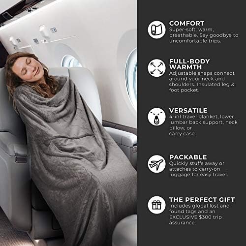 Lightweight Travel Blanket - Premium & Compact Airplane Wearable Blanket with Neck Snaps, Cozy Foot Pockets, Zipper Pouch - Converts into Soft Pillow - Designed for Ultimate Comfort - Shadow - Image 2