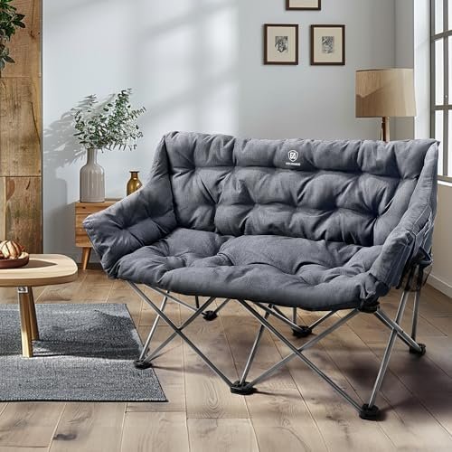 EVER ADVANCED Double Camping Chair for Adults, Padded Folding Camping Love Seat Bench with Side Pocket Portable Camping Couch, Two Person Heavy Duty Folding Outdoor Chair with Cushion,Support 600lbs - Image 2