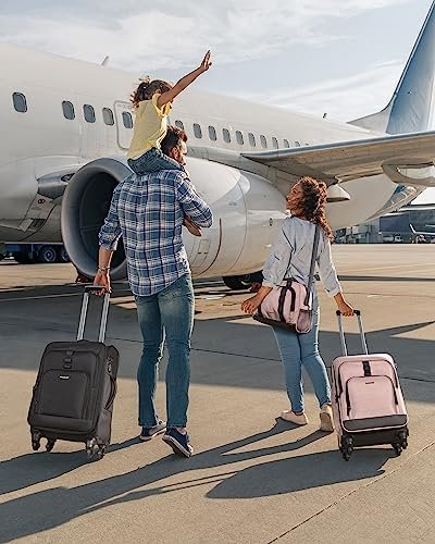 BAGSMART Expandable Carry on Luggage Airline Approved, Lightweight Carry on Suitcase with Spinner Wheels, Family Travel Suitcase with Duffle Bag - Pink - Image 2