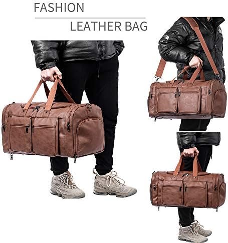 Leather Travel Bag with Shoe Pouch,Weekender Overnight Bag Waterproof Leather Large Carry On Bag Travel Tote Duffel Bag for Men or Women-Brown - Image 6