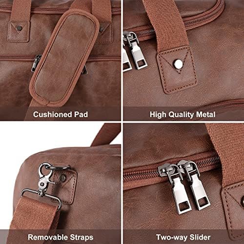 Leather Travel Bag with Shoe Pouch,Weekender Overnight Bag Waterproof Leather Large Carry On Bag Travel Tote Duffel Bag for Men or Women-Brown - Image 3