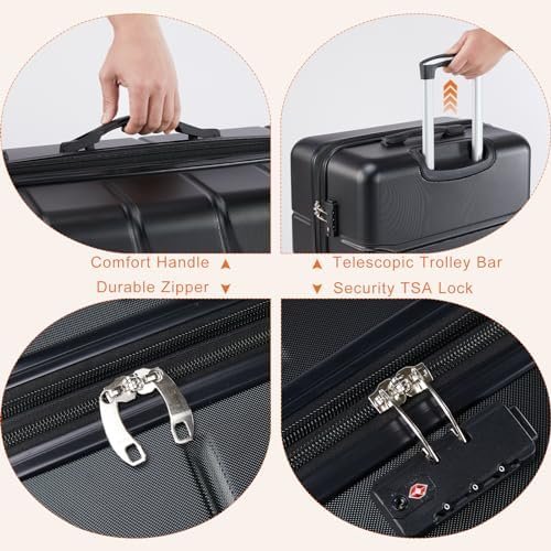 Sweetcrispy Carry on Luggage, Hard Shell ABS, Double Spinner Wheels Lightweight Suitcase TSA Lock, Natural Black, 28 Inch - Image 5