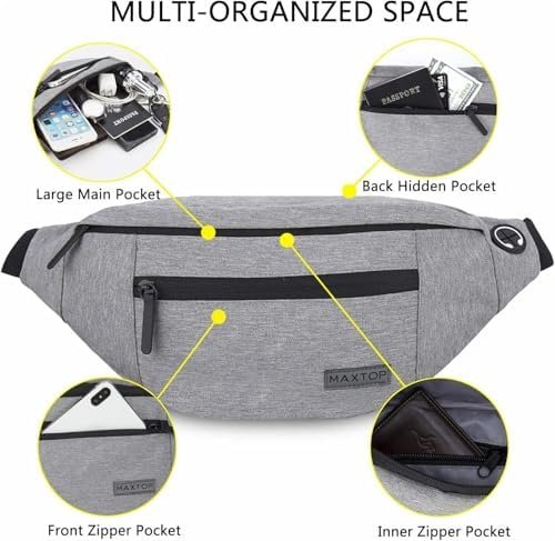 MAXTOP Large Crossbody Fanny Pack with 4-Zipper Pockets,Gifts for Enjoy Sports Festival Workout Traveling Running Casual Hands-Free Wallets Waist Pack Phone Bag Carrying All Phones - Image 3