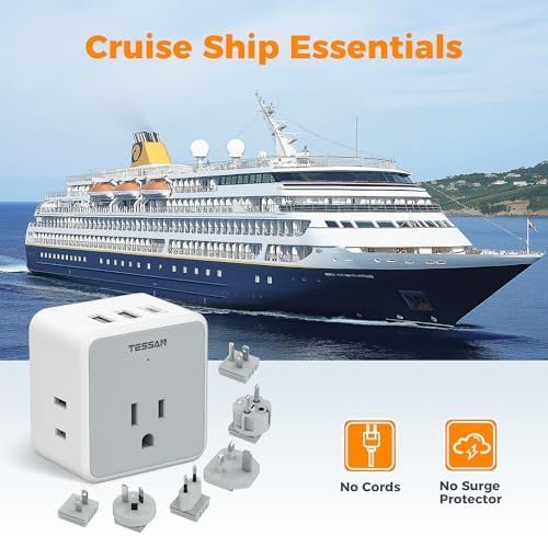 TESSAN Universal Travel Adapter Kit, 6-in-1 International Power Adapter with 3 USB (1 USB C) and 3 AC Outlets, Wordwide Adaptor Supports Type C, G, E/F, I, A, B for US EU UK Australia Japan, Grey - Image 7