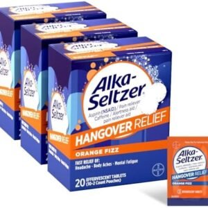 Alka-Seltzer Hangover Relief Tablets, Fast Relief Starts In About 15 Minutes for Headaches, Body Aches & Mental Fatigue, Bachelorette & Bachelor Party Packs 60 Count (3 Boxes, 20 Tablets Each)